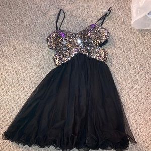 Prom/winter ball mini dress silver sparkle strapless cut out on the sides